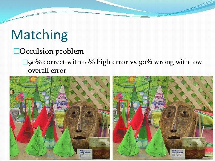 Matching �Occulsion problem � 90% correct with 10% high error vs 90% wrong with