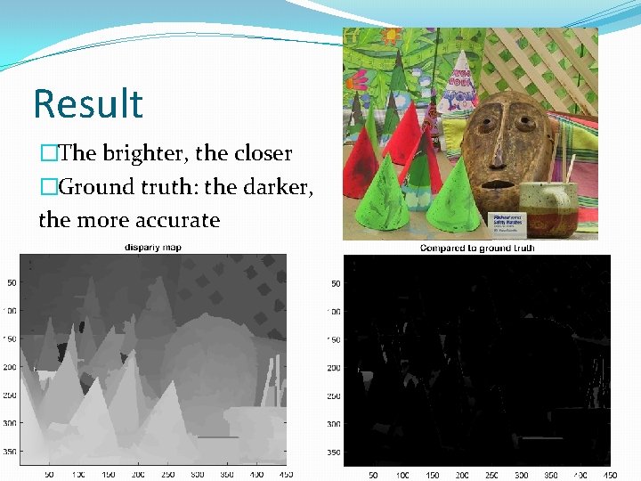 Result �The brighter, the closer �Ground truth: the darker, the more accurate 