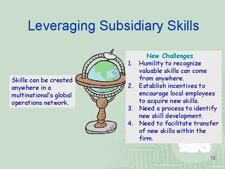 Leveraging Subsidiary Skills can be created anywhere in a multinational’s global operations network. New