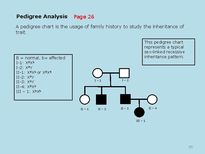 Pedigree Analysis Page 26 A pedigree chart is the usage of family history to