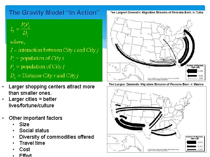 The Gravity Model “In Action” • Larger shopping centers attract more than smaller ones.