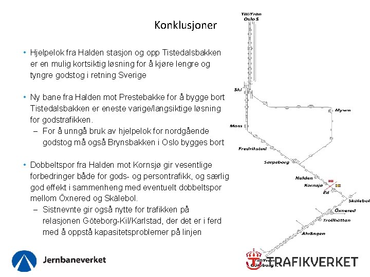 Konklusjoner • Hjelpelok fra Halden stasjon og opp Tistedalsbakken er en mulig kortsiktig løsning