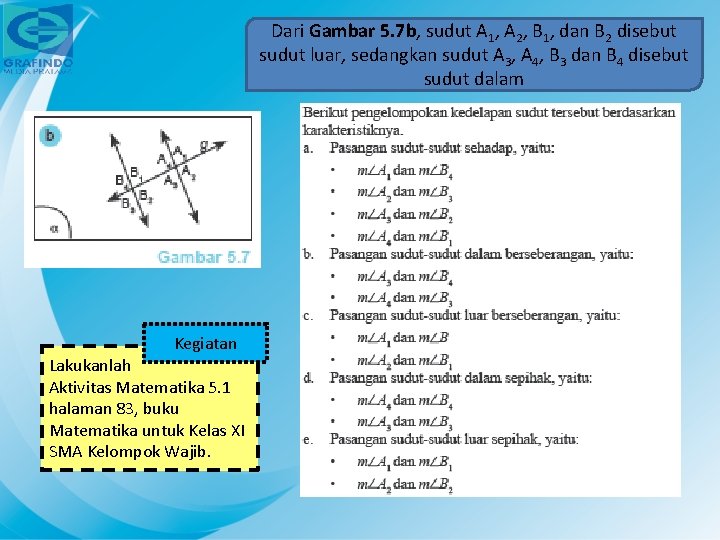 Dari Gambar 5. 7 b, sudut A 1, A 2, B 1, dan B