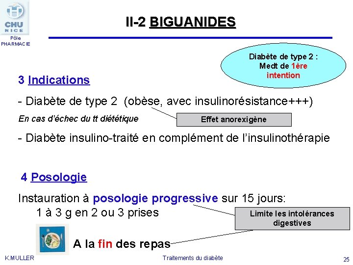 II-2 BIGUANIDES Pôle PHARMACIE Diabète de type 2 : Medt de 1ère intention 3