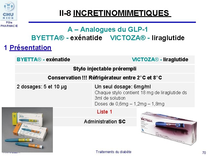 II-8 INCRETINOMIMETIQUES Pôle PHARMACIE A – Analogues du GLP-1 BYETTA® - exénatide VICTOZA® -