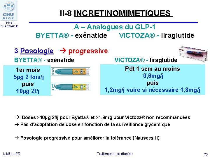 II-8 INCRETINOMIMETIQUES Pôle PHARMACIE A – Analogues du GLP-1 BYETTA® - exénatide VICTOZA® -