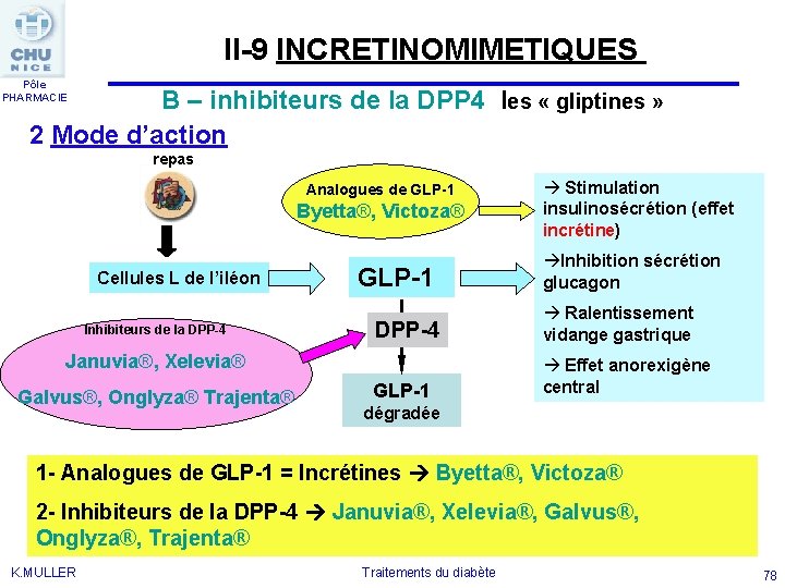 II-9 INCRETINOMIMETIQUES Pôle PHARMACIE B – inhibiteurs de la DPP 4 les « gliptines