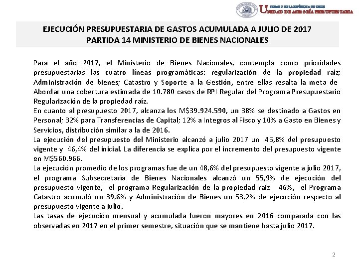 UNIDAD DE ASESORÍA PRESUPUESTARIA SENADO DE LA REPÚBLICA DE CHILE EJECUCIÓN PRESUPUESTARIA DE GASTOS