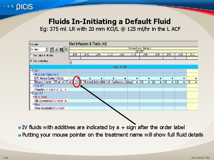 Fluids In-Initiating a Default Fluid Eg: 375 ml. LR with 20 mm KCl/L @