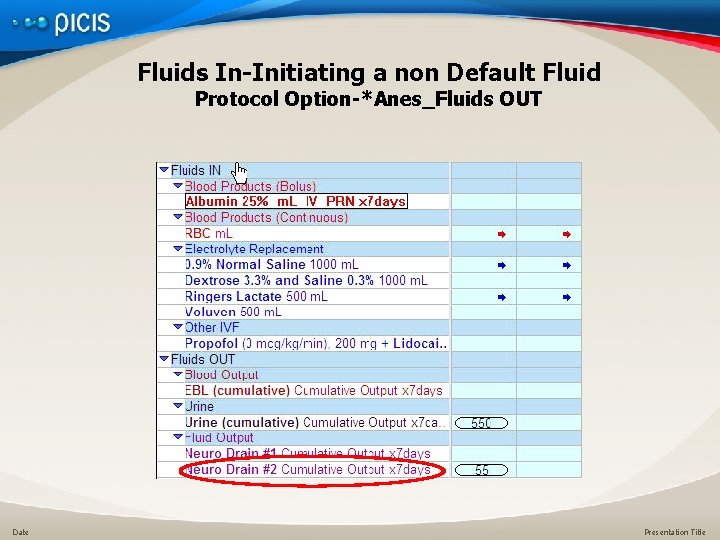 Fluids In-Initiating a non Default Fluid Protocol Option-*Anes_Fluids OUT Date Presentation Title 