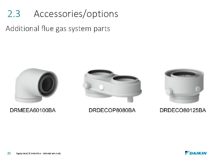 2. 3 Accessories/options Additional flue gas system parts 20 Equipment & Selection - Internal