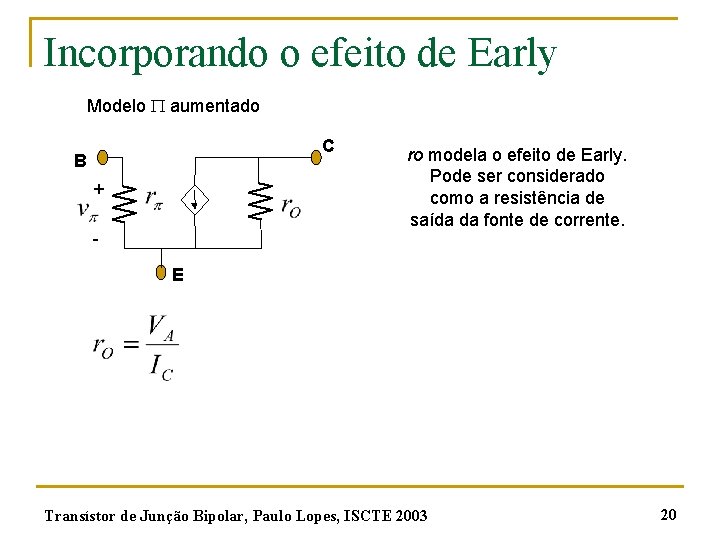 Incorporando o efeito de Early Modelo aumentado C B + - ro modela o