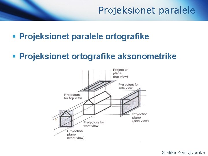 Projeksionet paralele § Projeksionet paralele ortografike § Projeksionet ortografike aksonometrike Grafikë Kompjuterike 