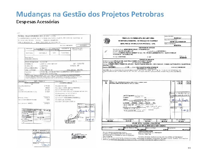 Mudanças na Gestão dos Projetos Petrobras Despesas Acessórias 50 