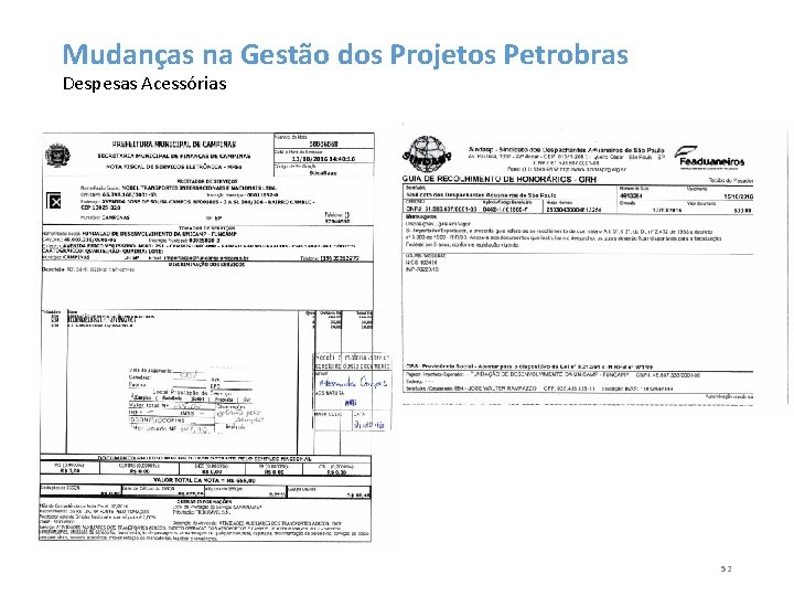 Mudanças na Gestão dos Projetos Petrobras Despesas Acessórias 52 