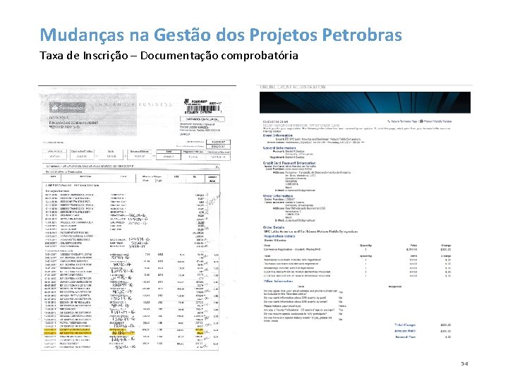 Mudanças na Gestão dos Projetos Petrobras Taxa de Inscrição – Documentação comprobatória 54 