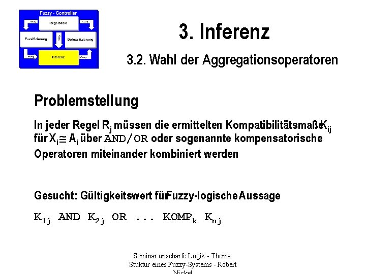 3. Inferenz 3. 2. Wahl der Aggregationsoperatoren Problemstellung: In jeder Regel Rj müssen die