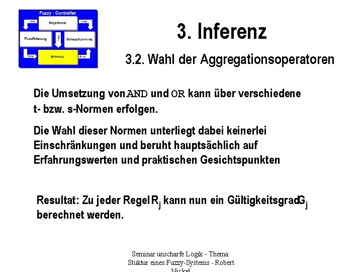 3. Inferenz 3. 2. Wahl der Aggregationsoperatoren Die Umsetzung von AND und OR kann
