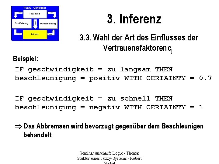 3. Inferenz 3. 3. Wahl der Art des Einflusses der Vertrauensfaktoren cj Beispiel: IF