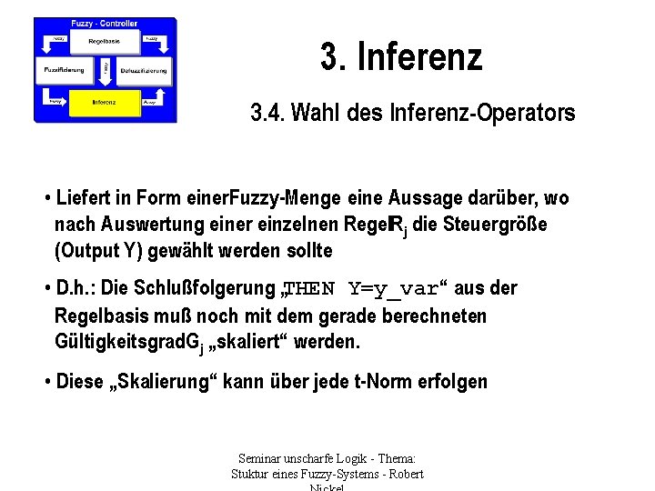 3. Inferenz 3. 4. Wahl des Inferenz-Operators • Liefert in Form einer. Fuzzy-Menge eine