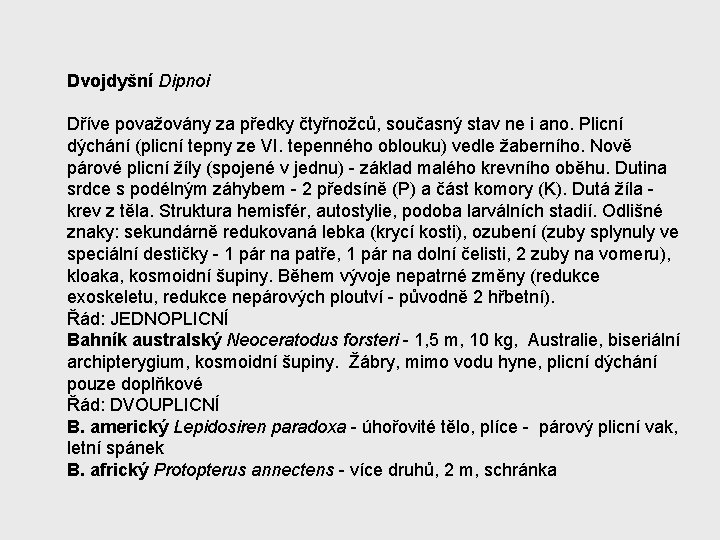 Dvojdyšní Dipnoi Dříve považovány za předky čtyřnožců, současný stav ne i ano. Plicní dýchání