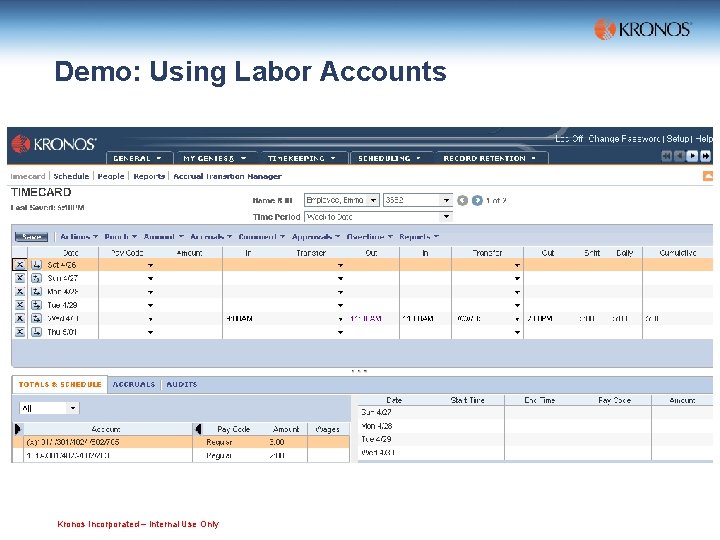 Demo: Using Labor Accounts Kronos Incorporated – Internal Use Only 