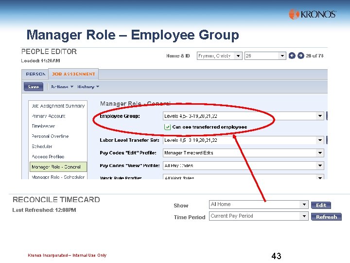 Manager Role – Employee Group Kronos Incorporated – Internal Use Only 43 