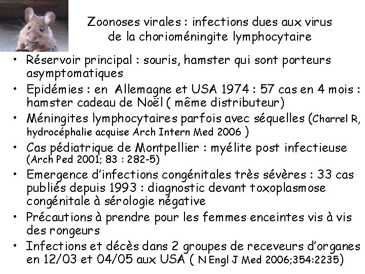 Zoonoses virales : infections dues aux virus de la chorioméningite lymphocytaire • Réservoir principal