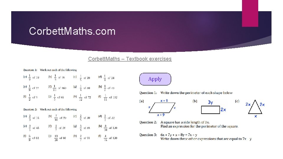 Corbett. Maths. com Corbett. Maths – Textbook exercises 