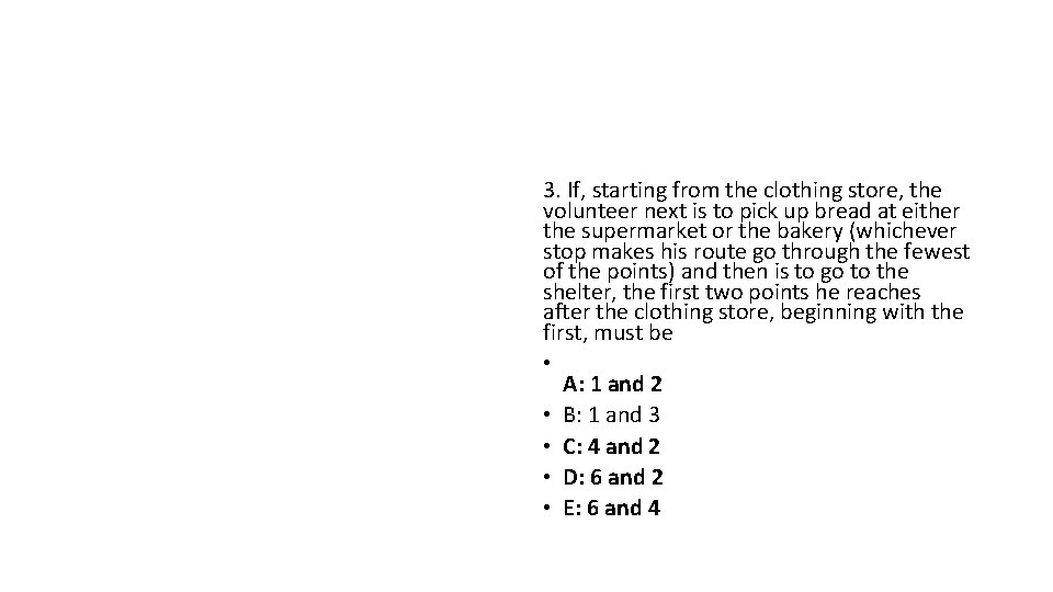 3. If, starting from the clothing store, the volunteer next is to pick up