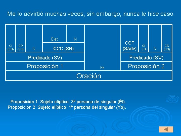 Me lo advirtió muchas veces, sin embargo, nunca le hice caso. Det CI (SN)