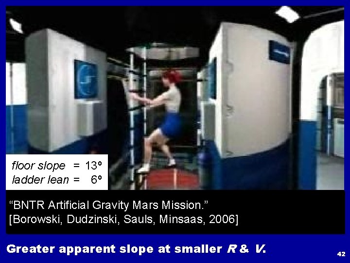 floor slope = 13º ladder lean = 6º “BNTR Artificial Gravity Mars Mission. ”