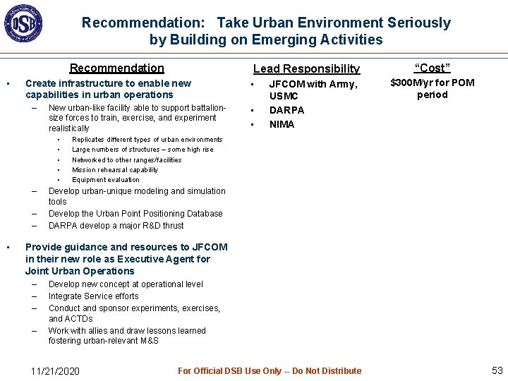 Recommendation: Take Urban Environment Seriously by Building on Emerging Activities Recommendation • Create infrastructure