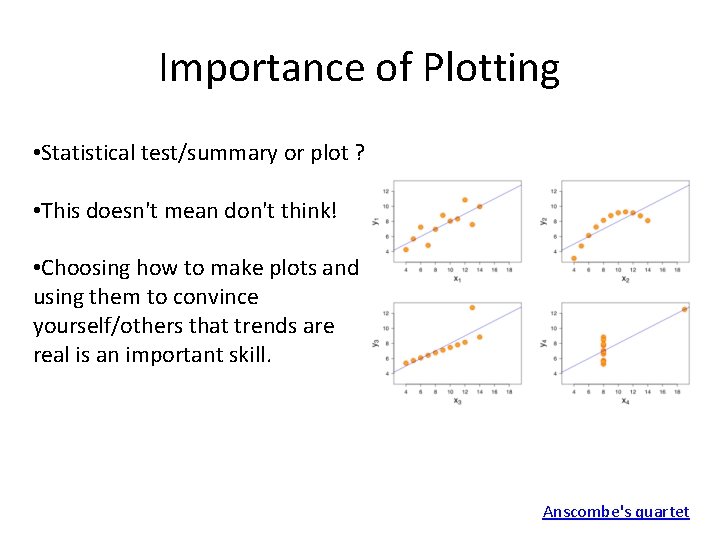 Importance of Plotting • Statistical test/summary or plot ? • This doesn't mean don't