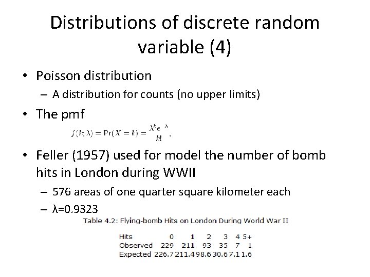 Distributions of discrete random variable (4) • Poisson distribution – A distribution for counts