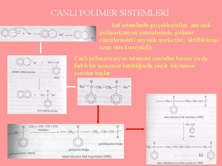 CANLI POLİMER SİSTEMLERİ Saf ortamlarda gerçekleştirilen anyonik polimerizasyon sistemlerinde, polimer zincirlerindeki anyonik merkezler, aktifliklerini