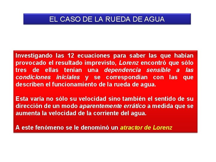 EL CASO DE LA RUEDA DE AGUA Investigando las 12 ecuaciones para saber las