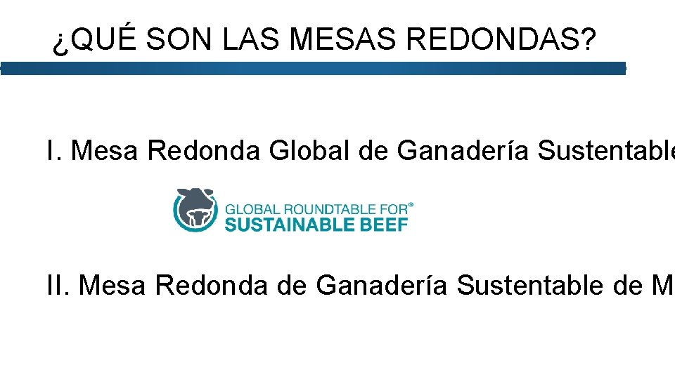 ¿QUÉ SON LAS MESAS REDONDAS? I. Mesa Redonda Global de Ganadería Sustentable II. Mesa