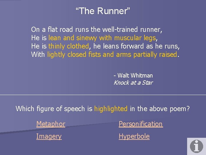 “The Runner” On a flat road runs the well-trained runner, He is lean and