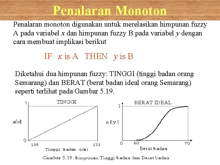 Penalaran Monoton Penalaran monoton digunakan untuk merelasikan himpunan fuzzy A pada variabel x dan