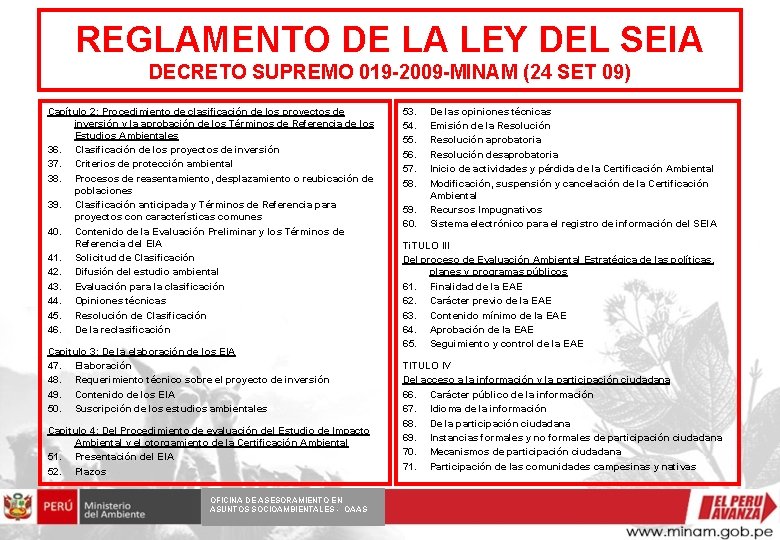 REGLAMENTO DE LA LEY DEL SEIA DECRETO SUPREMO 019 -2009 -MINAM (24 SET 09)