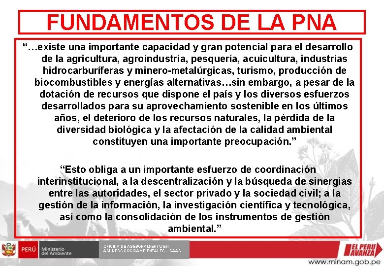 FUNDAMENTOS DE LA PNA “…existe una importante capacidad y gran potencial para el desarrollo