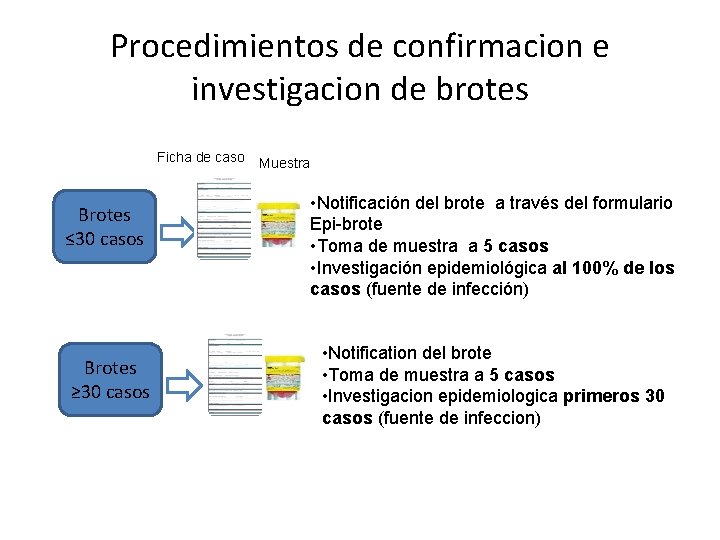 Procedimientos de confirmacion e investigacion de brotes Ficha de caso Brotes ≤ 30 casos
