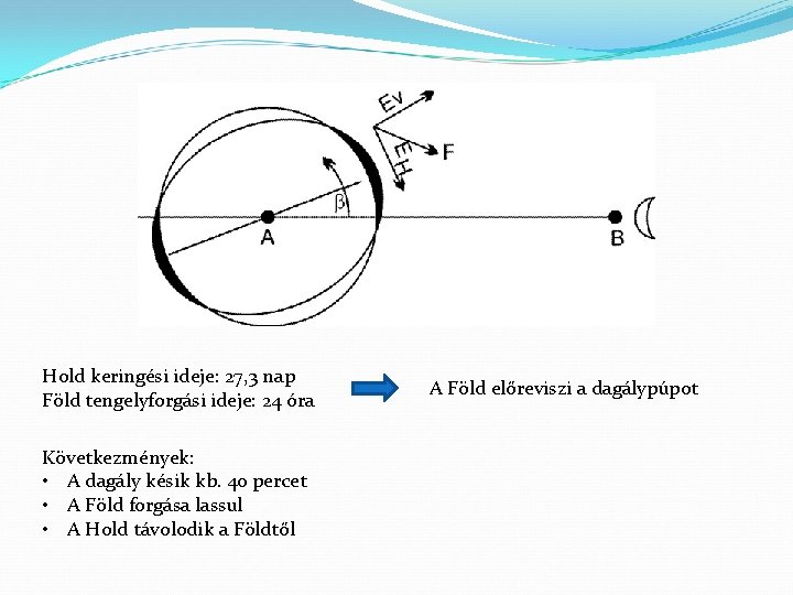 Hold keringési ideje: 27, 3 nap Föld tengelyforgási ideje: 24 óra Következmények: • A