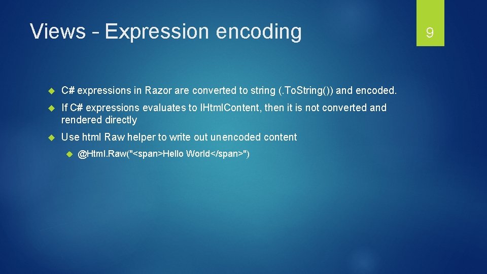 Views – Expression encoding C# expressions in Razor are converted to string (. To.