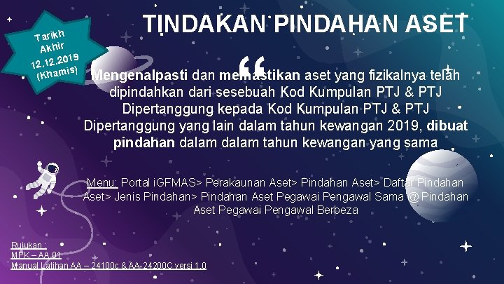 Tarikh Akhir 2019 12. is) (Kham TINDAKAN PINDAHAN ASET “ Mengenalpasti dan memastikan aset