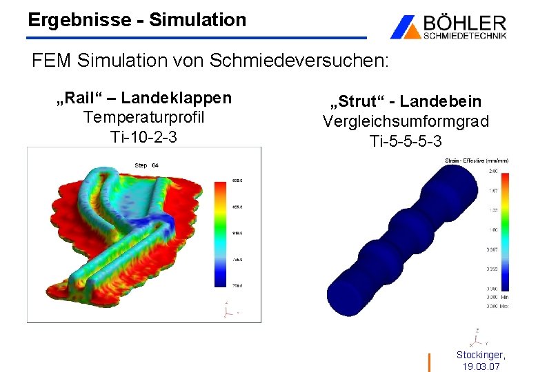 Ergebnisse - Simulation FEM Simulation von Schmiedeversuchen: „Rail“ – Landeklappen Temperaturprofil Ti-10 -2 -3