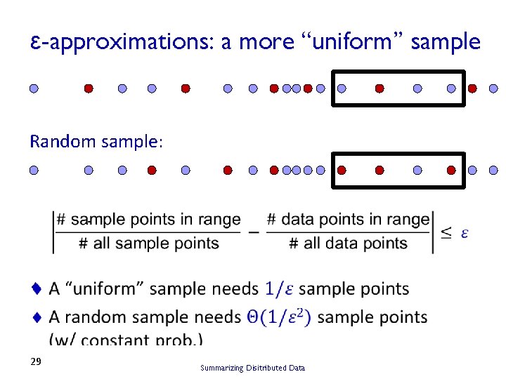 ε-approximations: a more “uniform” sample Random sample: ¨ 29 Summarizing Disitributed Data 