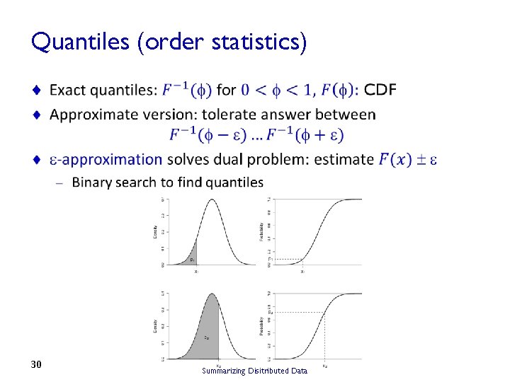 Quantiles (order statistics) ¨ 30 Summarizing Disitributed Data 