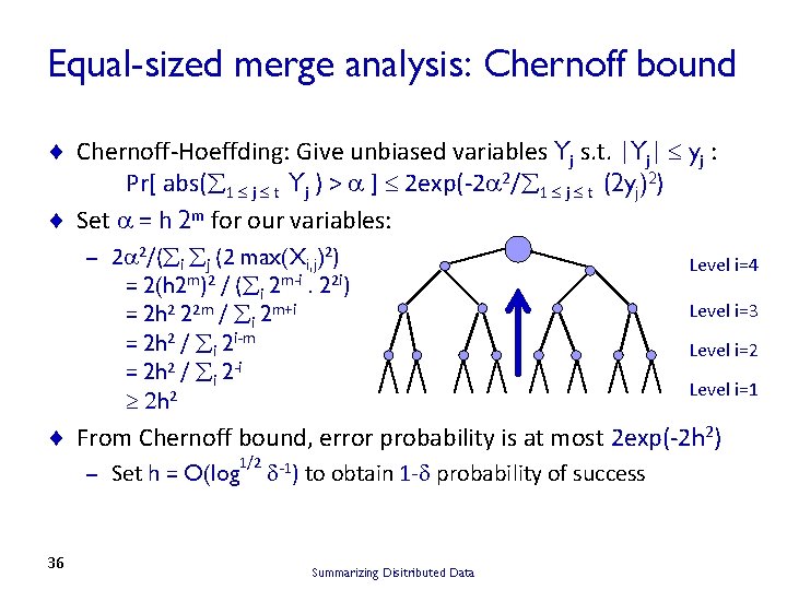 Equal-sized merge analysis: Chernoff bound ¨ Chernoff-Hoeffding: Give unbiased variables Yj s. t. |Yj|